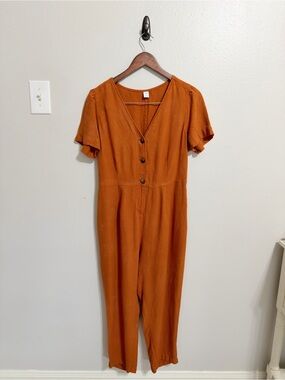 Old Navy Short Sleeve Linen-Blend Jumpsuit Rust Terracotta